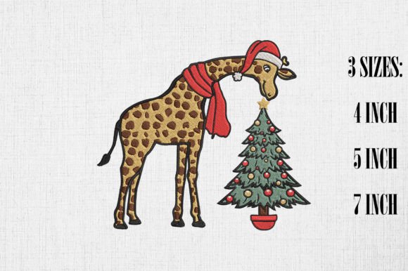 Cute Giraffe Eating Christmas Tree Retro